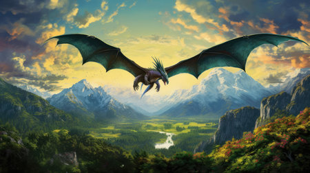 Fantasy dragon in a beautiful landscapeの素材