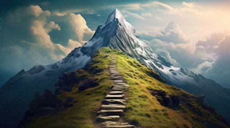 A high mountain with a path leading to the topの素材
