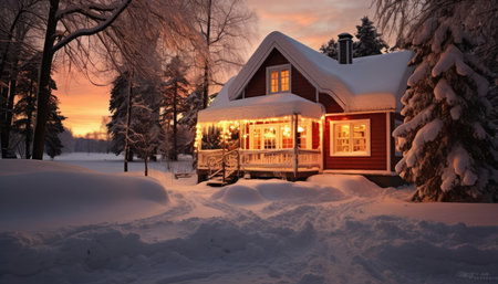 Cozy country house decorated before Christmasの素材
