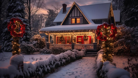 Cozy country house decorated before Christmasの素材