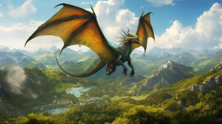 Fantasy dragon in a beautiful landscapeの素材