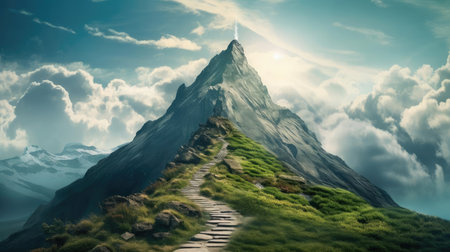 A high mountain with a path leading to the topの素材