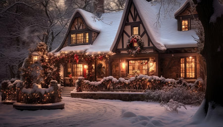 Cozy country house decorated before Christmasの素材