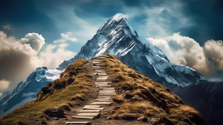 A high mountain with a path leading to the topの素材