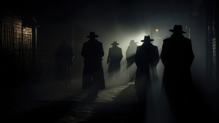 Several dark silhouettes of criminal peopleの素材
