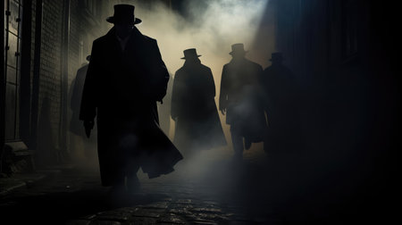 Several dark silhouettes of criminal peopleの素材