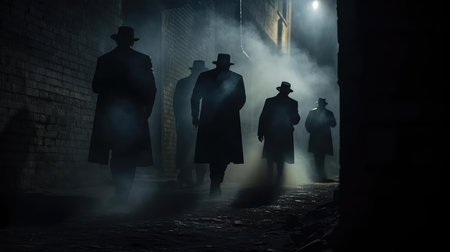 Several dark silhouettes of criminal peopleの素材