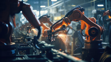 Foto de High-tech factory with robots - Imagen libre de derechos