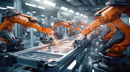 High-tech factory with robotsの素材