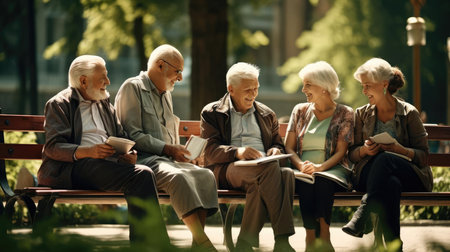 Elderly people on a bench in the parkの素材