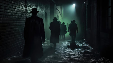 Several dark silhouettes of criminal peopleの素材