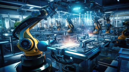 High-tech factory with robotsの素材
