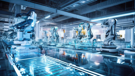 High-tech factory with robotsの素材