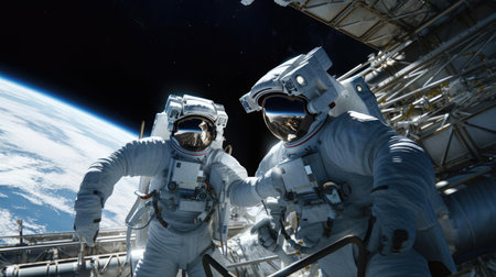 Group of astronauts in outer spaceの素材