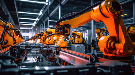 High-tech factory with robotsの素材