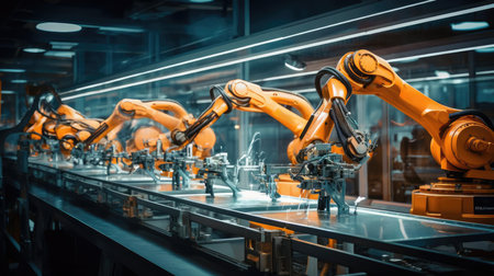 High-tech factory with robotsの素材