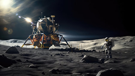 Moon exploration, astronaut and station on the Moonの素材