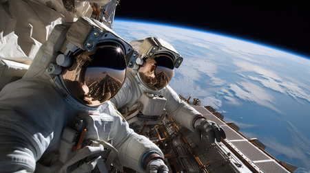 Group of astronauts in outer spaceの素材