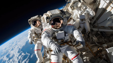 Group of astronauts in outer spaceの素材
