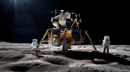 Moon exploration, astronaut and station on the Moonの素材