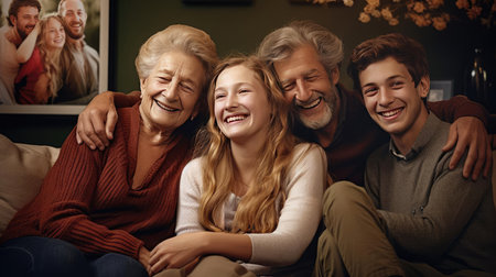 Happy family with elderly parentsの素材