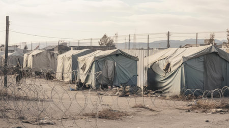 A group of children live in a refugee campの素材