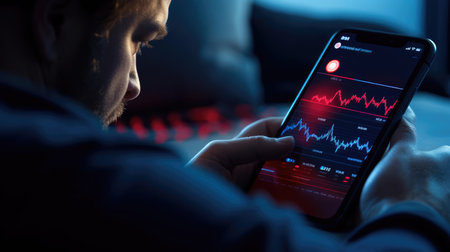 Man with smartphone and health tracking appの素材