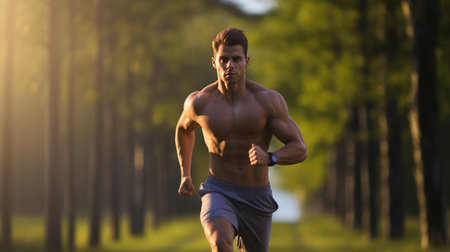 Man in the park doing sports, sunny dayの素材