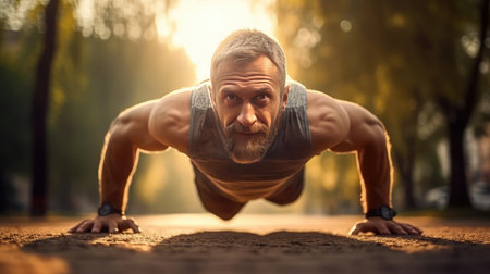 Man in the park doing sports, sunny dayの素材