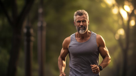 Man in the park doing sports, sunny dayの素材