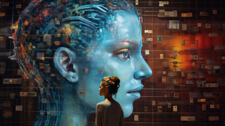 A human examines AI-generated artworkの素材