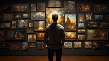 A human examines AI-generated artworkの素材