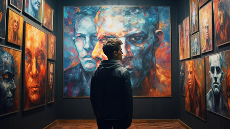 A human examines AI-generated artworkの素材