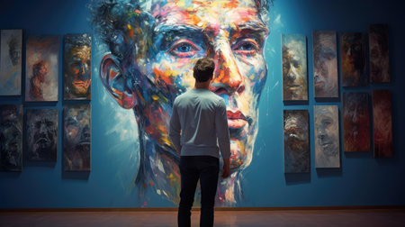 A human examines AI-generated artworkの素材