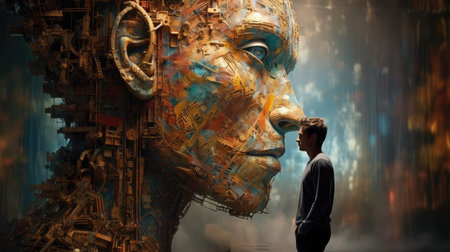 A human examines AI-generated artworkの素材