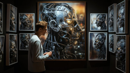 A human examines AI-generated artworkの素材