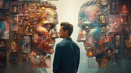 A human examines AI-generated artworkの素材