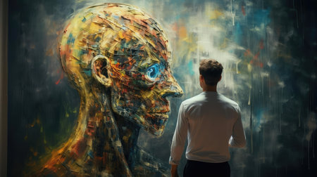 A human examines AI-generated artworkの素材