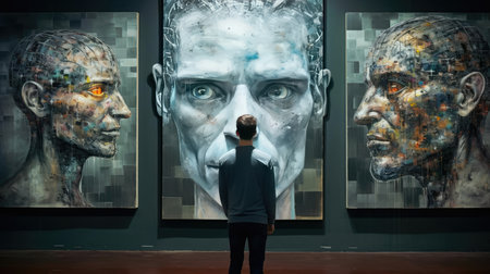A human examines AI-generated artworkの素材
