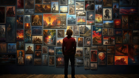 A human examines AI-generated artworkの素材