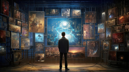 A human examines AI-generated artworkの素材