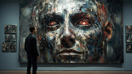 A human examines AI-generated artworkの素材