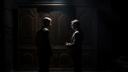 People in a dark room discussing somethingの素材