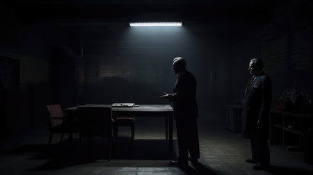 People in a dark room discussing somethingの素材