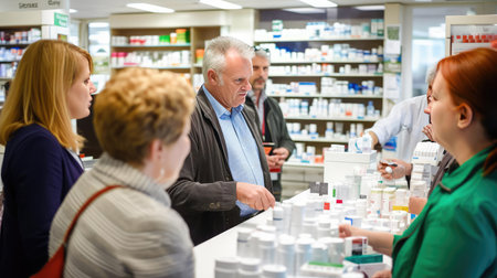 Pharmacist advises customers in the pharmacyの素材