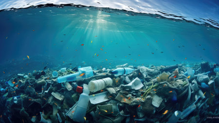 A lot of plastic debris in the ocean waterの素材