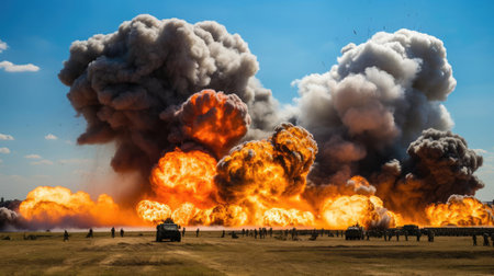 Tests of modern weapons, explosions on the battlefieldの素材