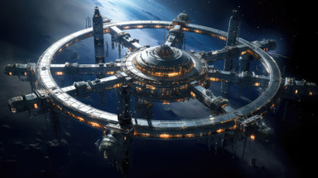 Orbital space station in space near Earthの素材
