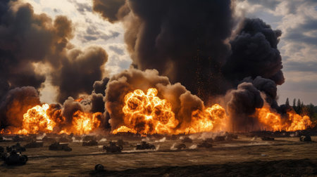 Tests of modern weapons, explosions on the battlefieldの素材