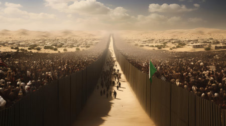 Border of two countries with barbed wire and militaryの素材